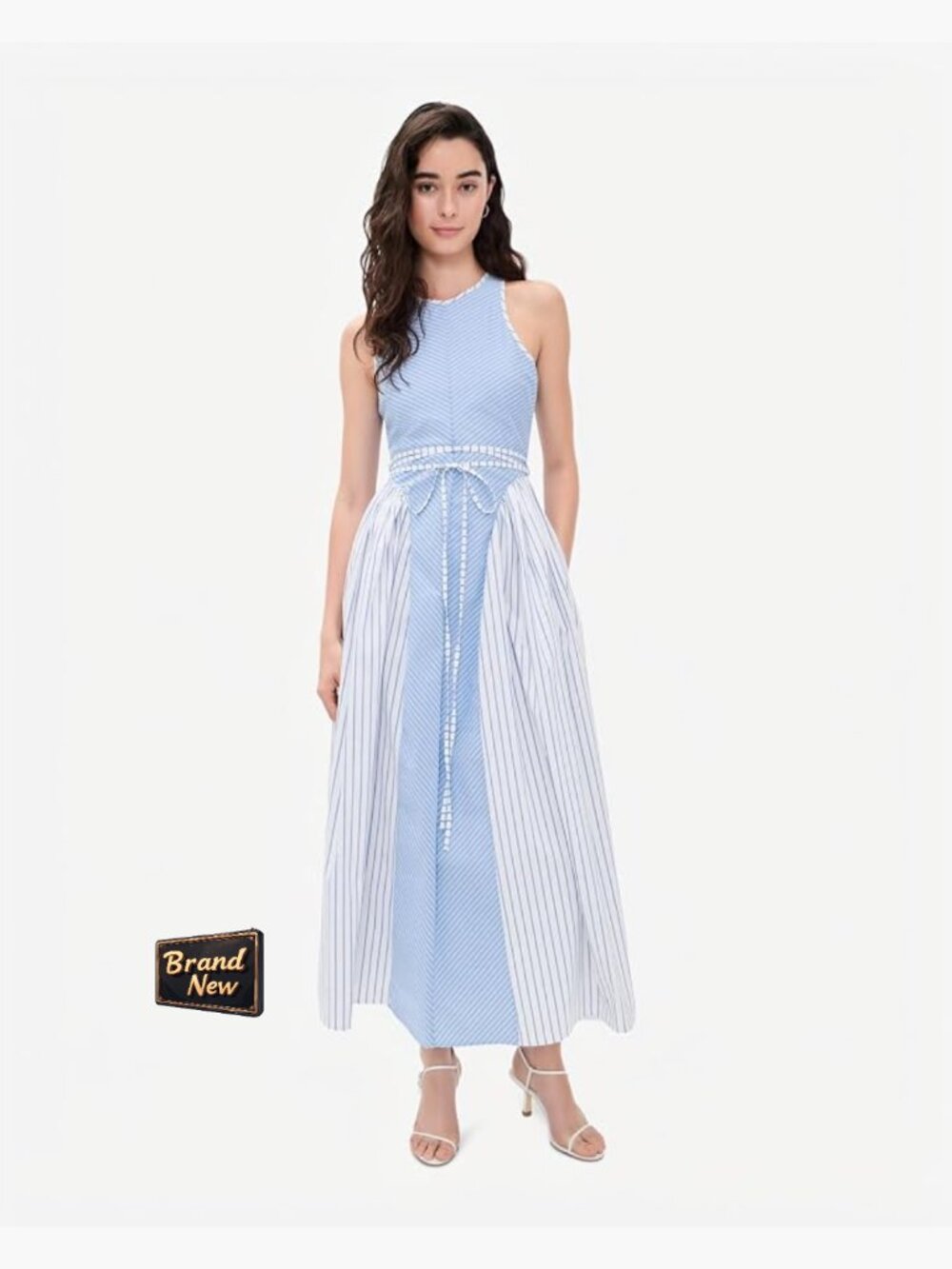 Sleeveless A-Line Midi Dress with Belt - Cotton Blend